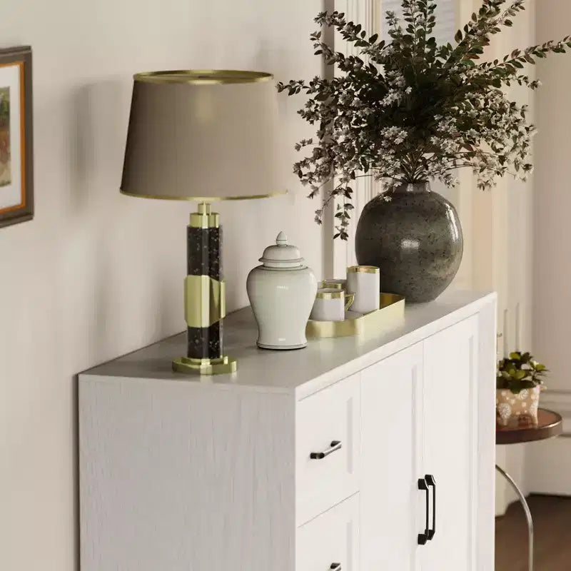 Meuble de Rangement/Buffet de Cuisine Effet Bois avec Dispositif Anti-Basculement, 3 Tiroirs + 2 Portes pour Cuisine ou Salon