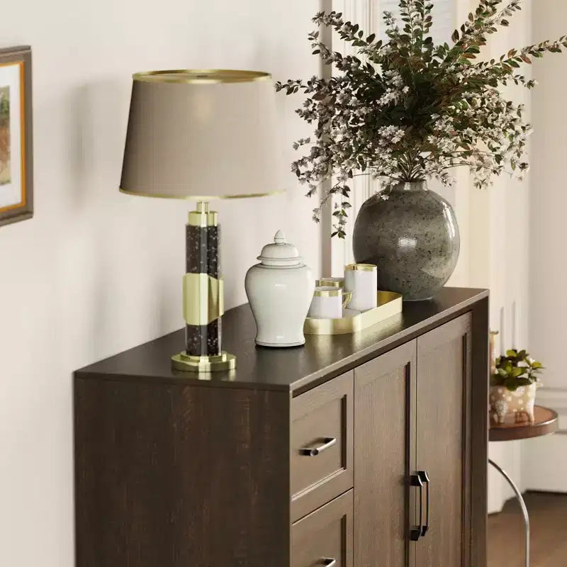 Meuble de Rangement/Buffet de Cuisine Effet Bois avec Dispositif Anti-Basculement, 3 Tiroirs + 2 Portes pour Cuisine ou Salon