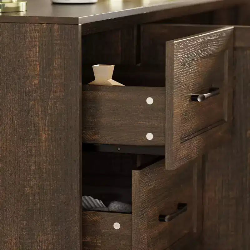 Meuble de Rangement/Buffet de Cuisine Effet Bois avec Dispositif Anti-Basculement, 3 Tiroirs + 2 Portes pour Cuisine ou Salon