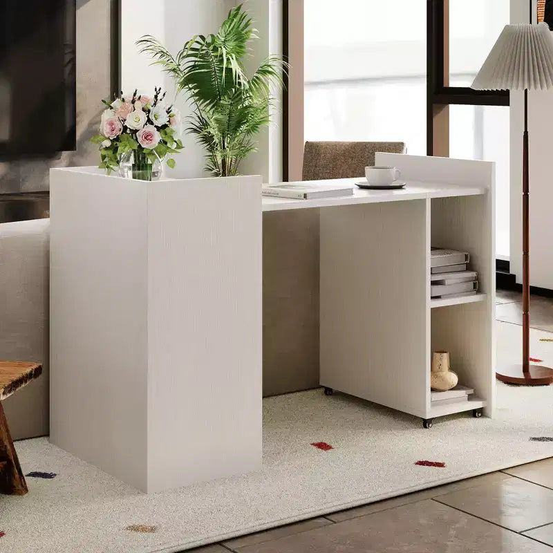 Bureau d'ordinateur pliable de 50 pouces avec étagère, table d'extension de bureau à domicile avec roues, petit bureau d'étude avec étagères de rangement sans dossier