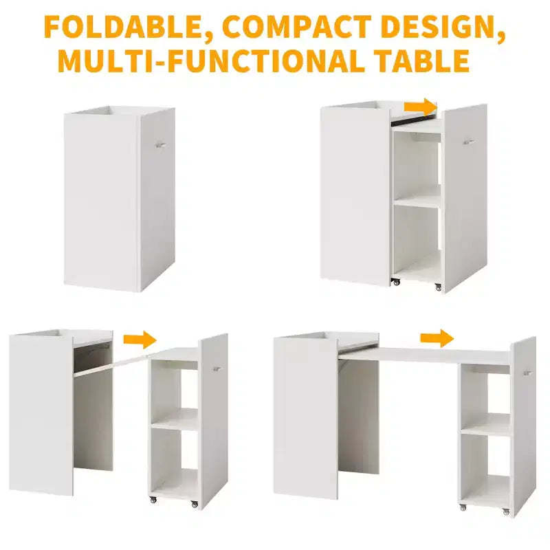 Bureau d'ordinateur pliable de 50 pouces avec étagère, table d'extension de bureau à domicile avec roues, petit bureau d'étude avec étagères de rangement sans dossier