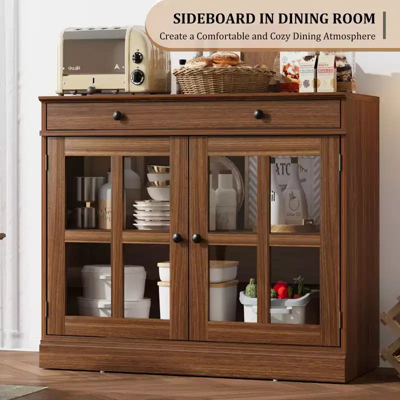 35,4 Buffets Bahuts avec Porte Vitrée, Meuble de Rangement pour Salle à Manger, Cuisine