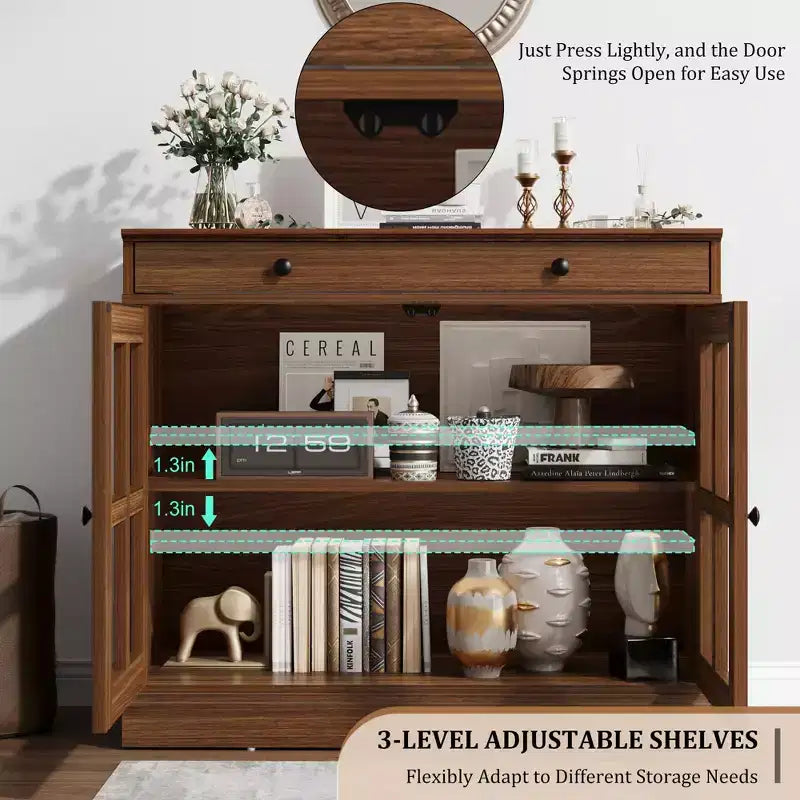 35,4 Buffets Bahuts avec Porte Vitrée, Meuble de Rangement pour Salle à Manger, Cuisine