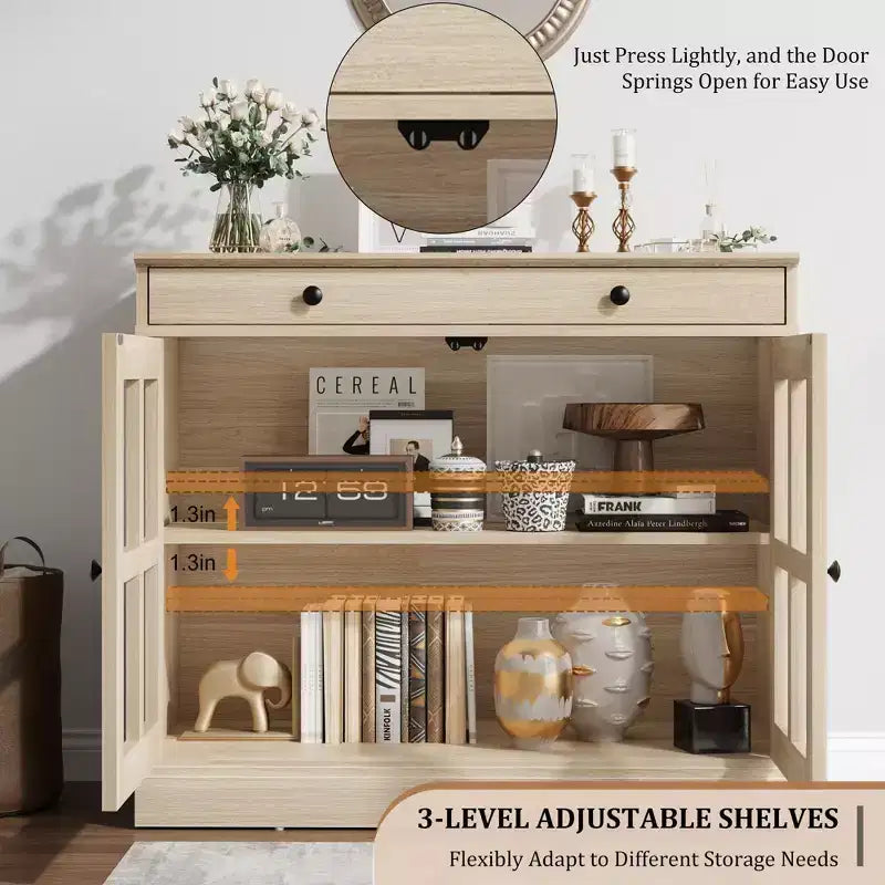 35,4 Buffets Bahuts avec Porte Vitrée, Meuble de Rangement pour Salle à Manger, Cuisine