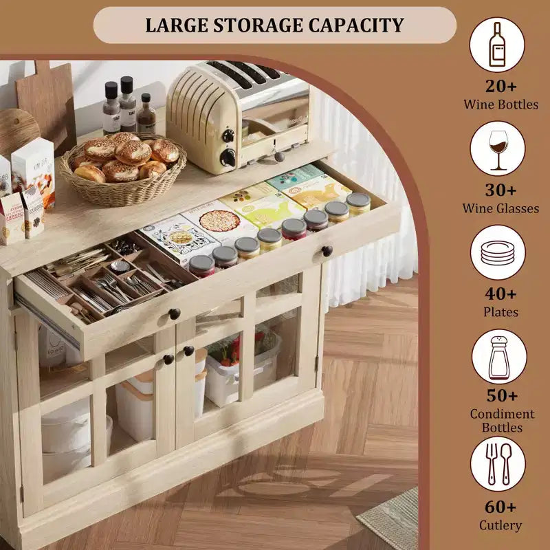 35,4 Buffets Bahuts avec Porte Vitrée, Meuble de Rangement pour Salle à Manger, Cuisine