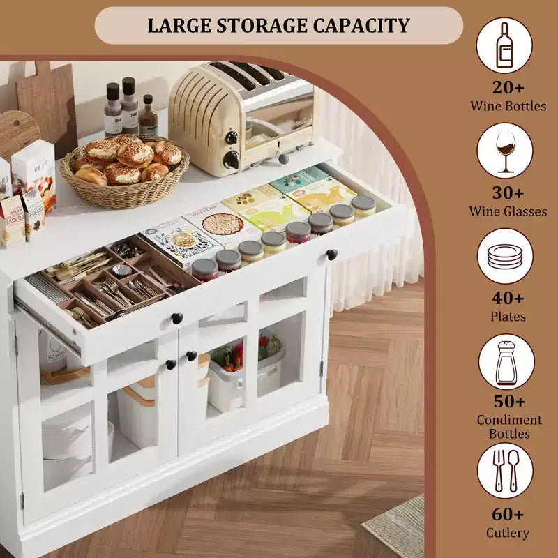 35,4 Buffets Bahuts avec Porte Vitrée, Meuble de Rangement pour Salle à Manger, Cuisine