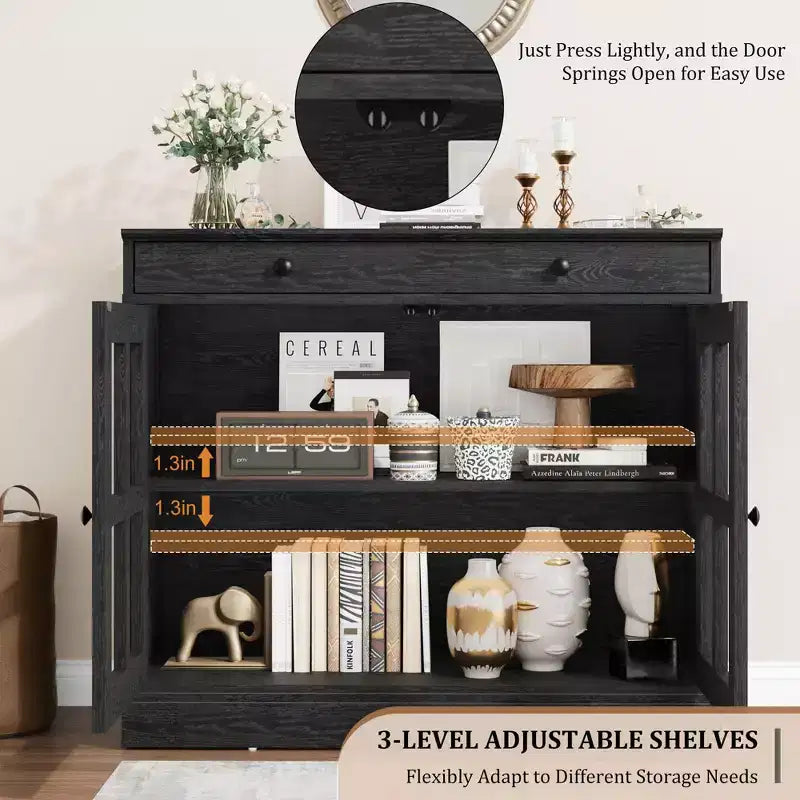 35,4 Buffets Bahuts avec Porte Vitrée, Meuble de Rangement pour Salle à Manger, Cuisine