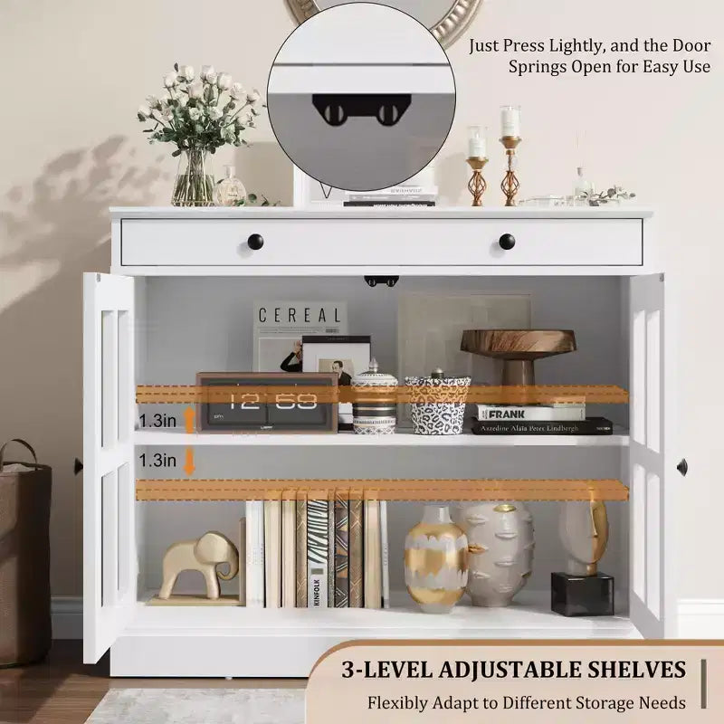 35,4 Buffets Bahuts avec Porte Vitrée, Meuble de Rangement pour Salle à Manger, Cuisine