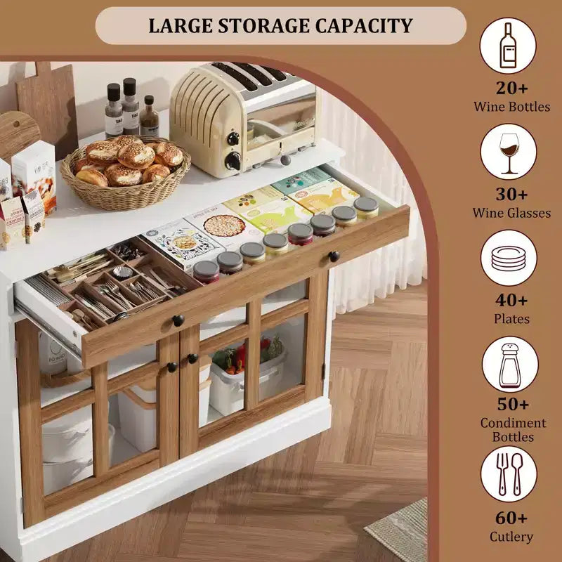 35,4 Buffets Bahuts avec Porte Vitrée, Meuble de Rangement pour Salle à Manger, Cuisine
