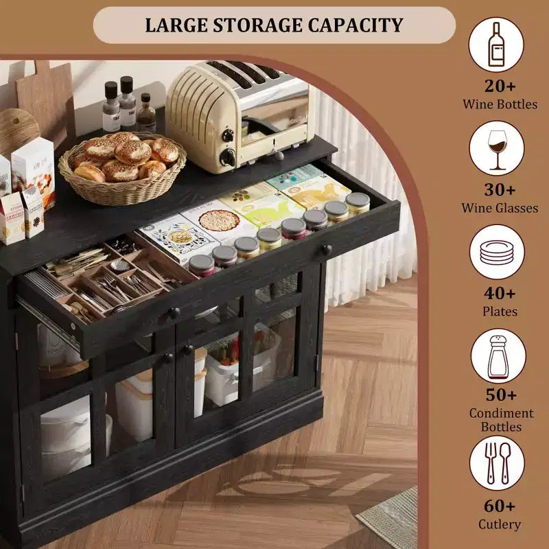 35,4 Buffets Bahuts avec Porte Vitrée, Meuble de Rangement pour Salle à Manger, Cuisine