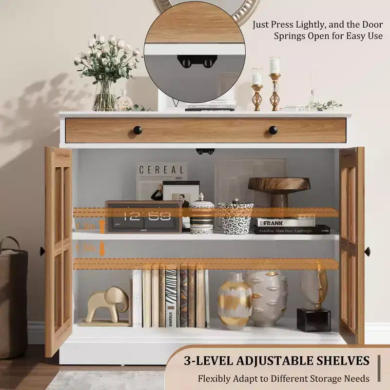 35,4 Buffets Bahuts avec Porte Vitrée, Meuble de Rangement pour Salle à Manger, Cuisine
