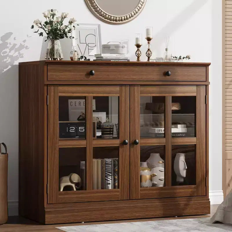 35,4 Buffets Bahuts avec Porte Vitrée, Meuble de Rangement pour Salle à Manger, Cuisine