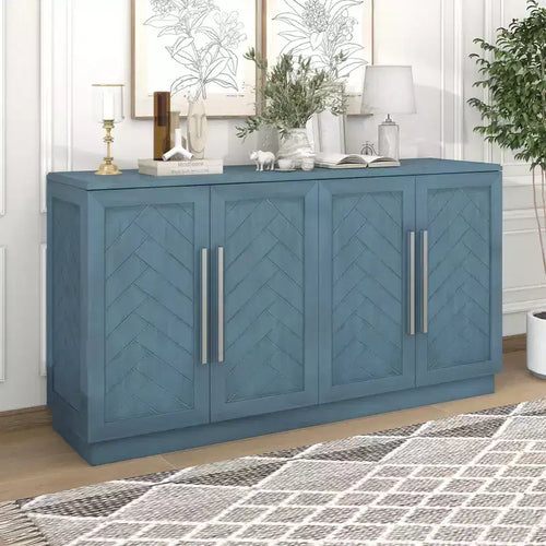 Meuble de rangement à 4 portes avec poignées argentées et étagères réglables, buffet en bois pour cuisine/salle à manger/couloir