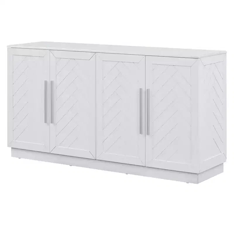 Meuble de rangement à 4 portes avec poignées argentées et étagères réglables, buffet en bois pour cuisine/salle à manger/couloir