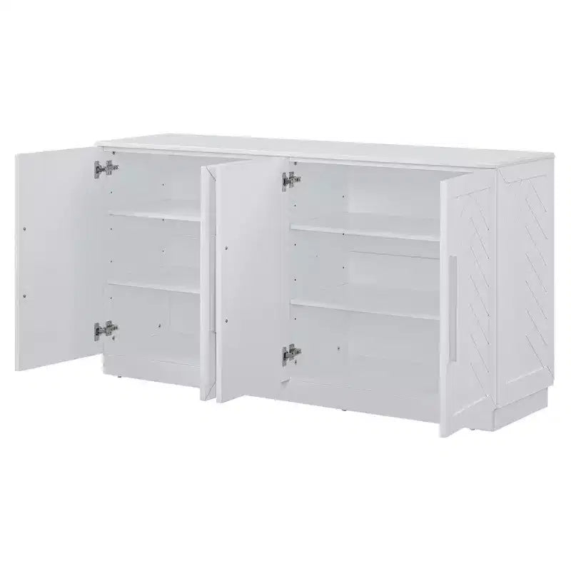 Meuble de rangement à 4 portes avec poignées argentées et étagères réglables, buffet en bois pour cuisine/salle à manger/couloir