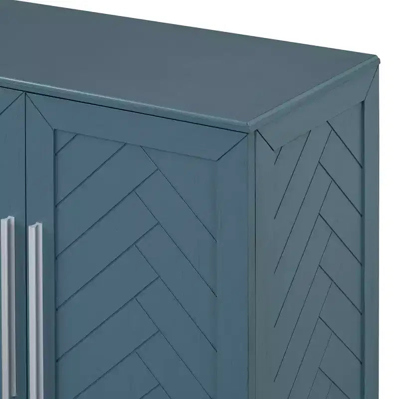 Meuble de rangement à 4 portes avec poignées argentées et étagères réglables, buffet en bois pour cuisine/salle à manger/couloir