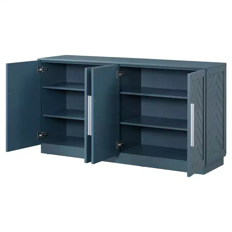 Meuble de rangement à 4 portes avec poignées argentées et étagères réglables, buffet en bois pour cuisine/salle à manger/couloir