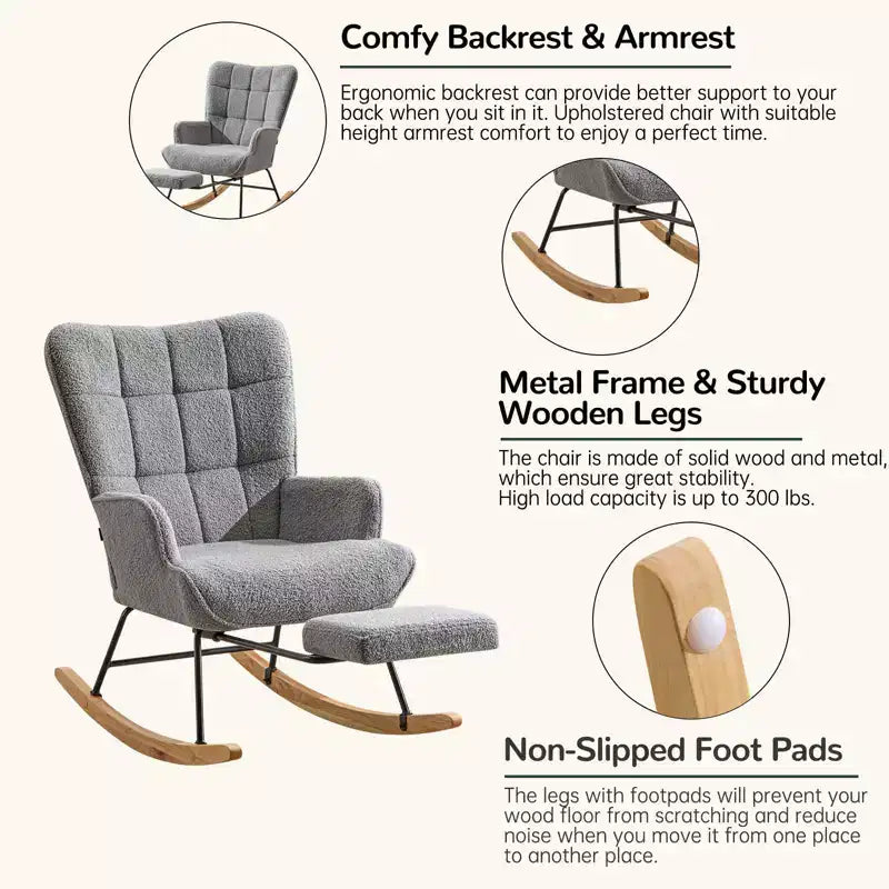 Fauteuil à bascule rembourré pour chambre de bébé avec repose-pieds rétractable