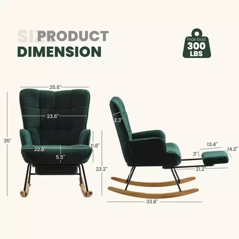 Fauteuil à bascule rembourré pour chambre de bébé avec repose-pieds rétractable