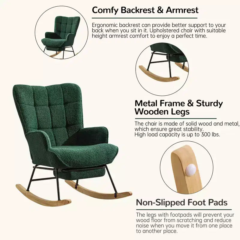 Fauteuil à bascule rembourré pour chambre de bébé avec repose-pieds rétractable
