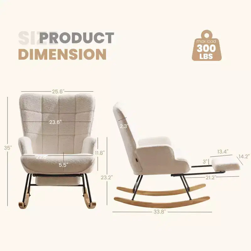 Fauteuil à bascule rembourré pour chambre de bébé avec repose-pieds rétractable