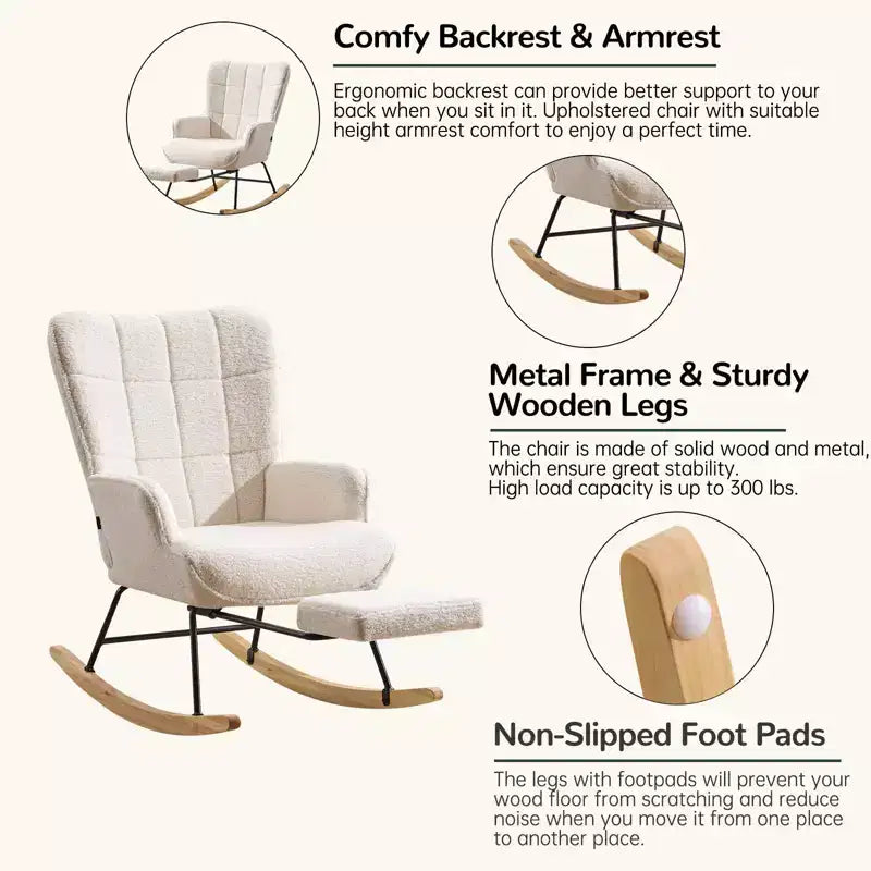 Fauteuil à bascule rembourré pour chambre de bébé avec repose-pieds rétractable