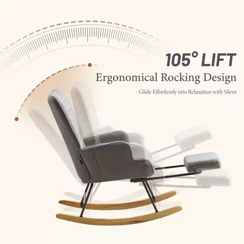 Fauteuil à bascule rembourré pour chambre de bébé avec repose-pieds rétractable