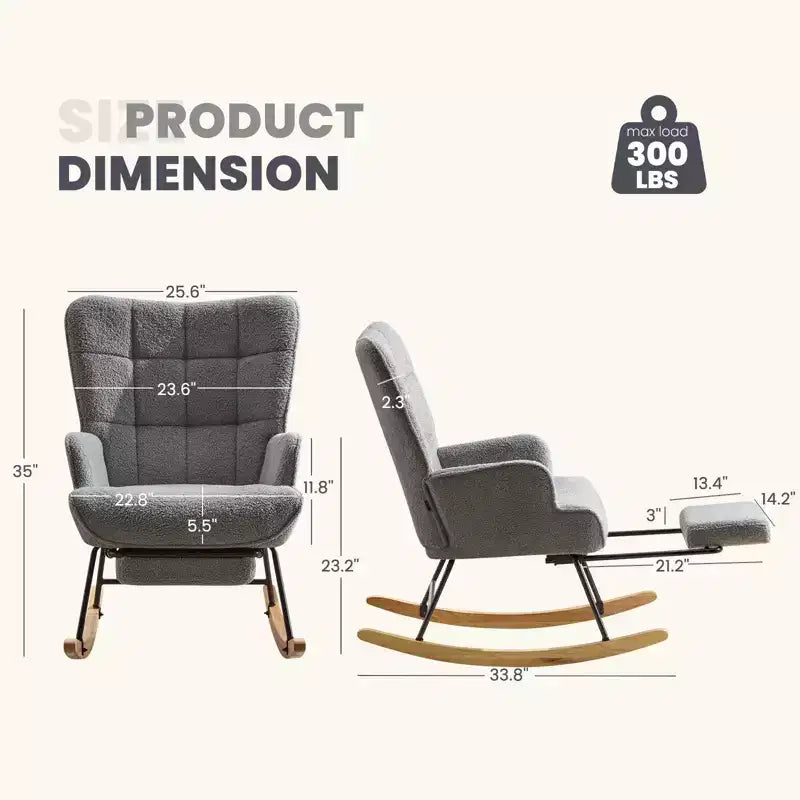 Fauteuil à bascule rembourré pour chambre de bébé avec repose-pieds rétractable