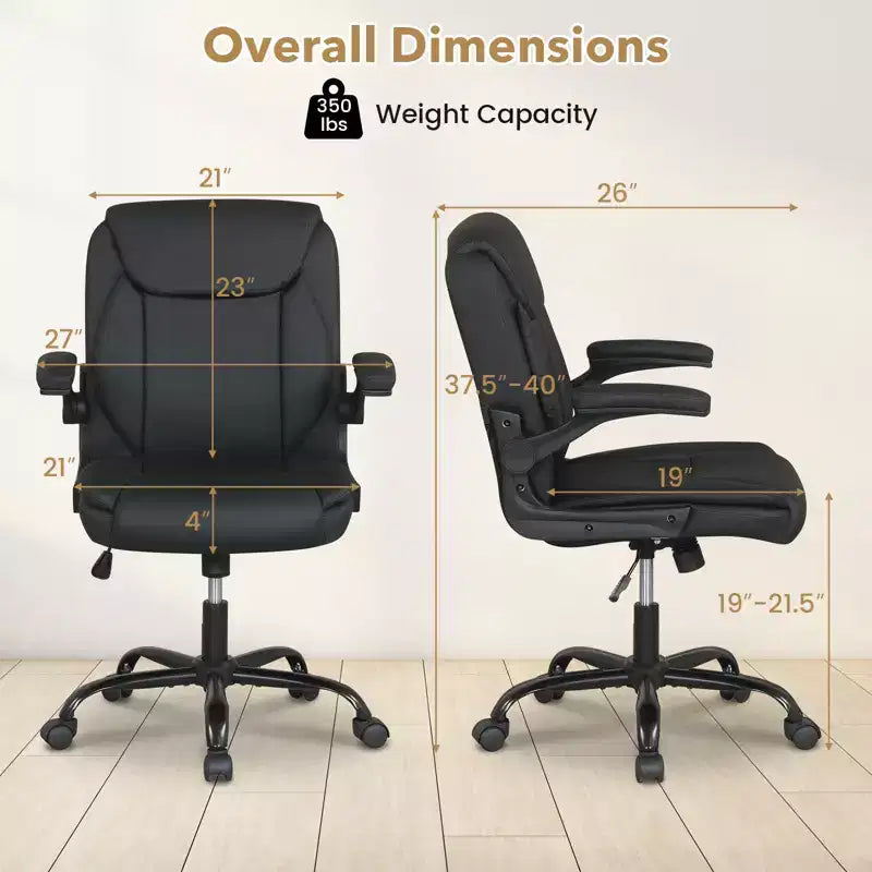 Chaise de bureau en cuir avec accoudoirs relevables, fonction bascule et hauteur réglable