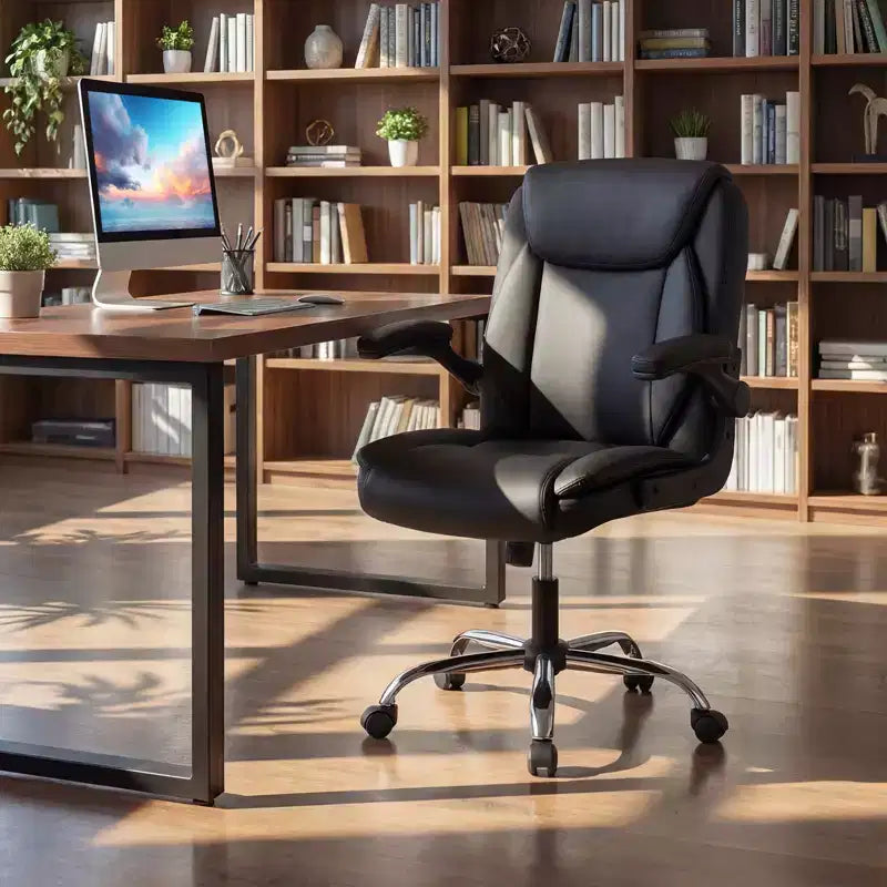 Chaise de bureau en cuir avec accoudoirs relevables, fonction bascule et hauteur réglable