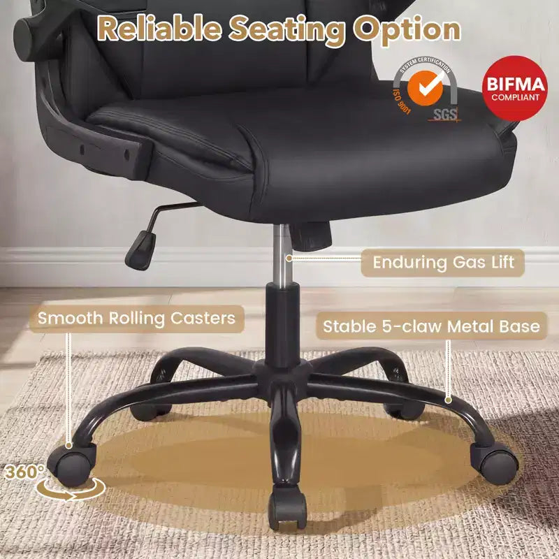 Chaise de bureau en cuir avec accoudoirs relevables, fonction bascule et hauteur réglable