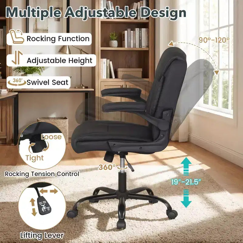 Chaise de bureau en cuir avec accoudoirs relevables, fonction bascule et hauteur réglable