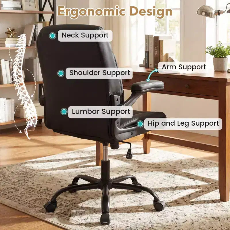 Chaise de bureau en cuir avec accoudoirs relevables, fonction bascule et hauteur réglable