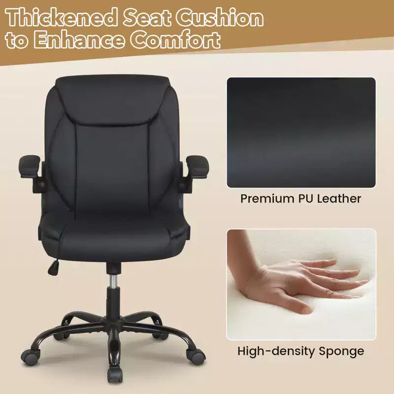 Chaise de bureau en cuir avec accoudoirs relevables, fonction bascule et hauteur réglable