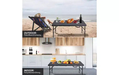 Table pliante robuste 4FT, Table pliable portable en plastique avec poignée, Pieds antidérapants, Étanche et facile à nettoyer, pour utilisation intérieure et extérieure