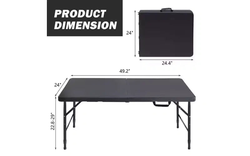 Table pliante robuste 4FT, Table pliable portable en plastique avec poignée, Pieds antidérapants, Étanche et facile à nettoyer, pour utilisation intérieure et extérieure