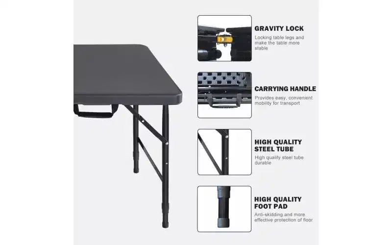 Table pliante robuste 4FT, Table pliable portable en plastique avec poignée, Pieds antidérapants, Étanche et facile à nettoyer, pour utilisation intérieure et extérieure