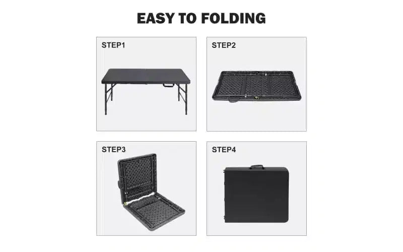 Table pliante robuste 4FT, Table pliable portable en plastique avec poignée, Pieds antidérapants, Étanche et facile à nettoyer, pour utilisation intérieure et extérieure