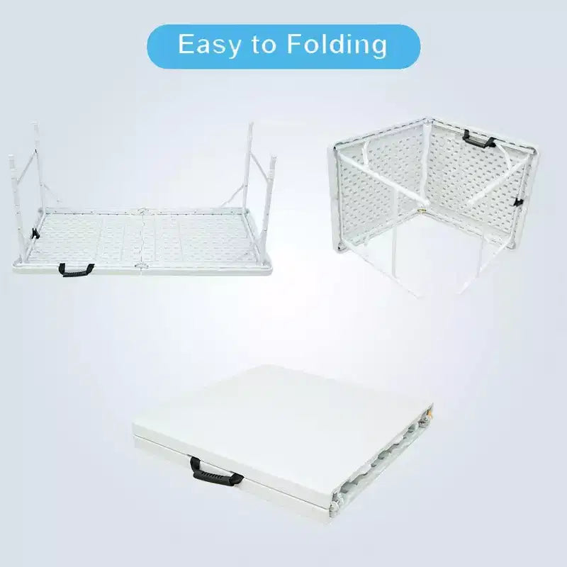 Table pliante robuste 4FT, Table pliable portable en plastique avec poignée, Pieds antidérapants, Étanche et facile à nettoyer, pour utilisation intérieure et extérieure