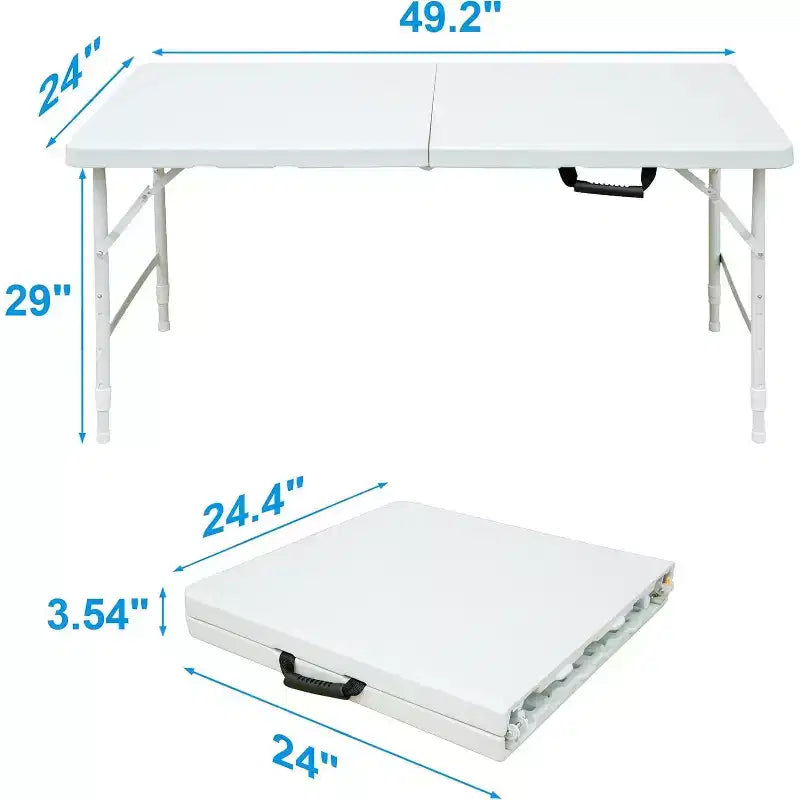 Table pliante robuste 4FT, Table pliable portable en plastique avec poignée, Pieds antidérapants, Étanche et facile à nettoyer, pour utilisation intérieure et extérieure