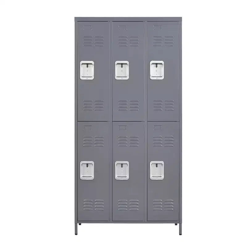 Casier métallique gris à 6 portes de 183 cm de haut avec serrure, cintres pour les employés, armoire de rangement