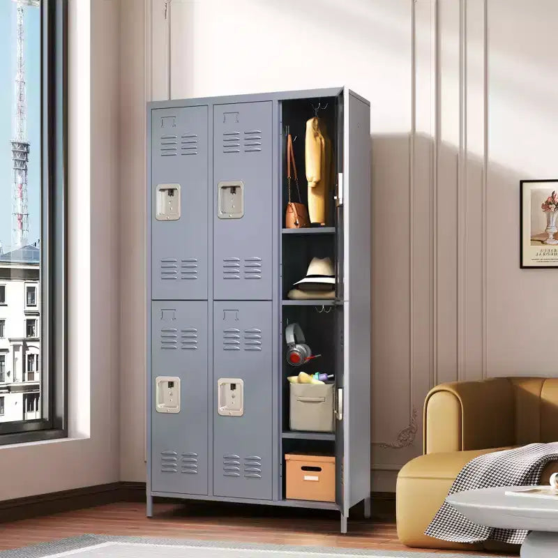 Casier métallique gris à 6 portes de 183 cm de haut avec serrure, cintres pour les employés, armoire de rangement