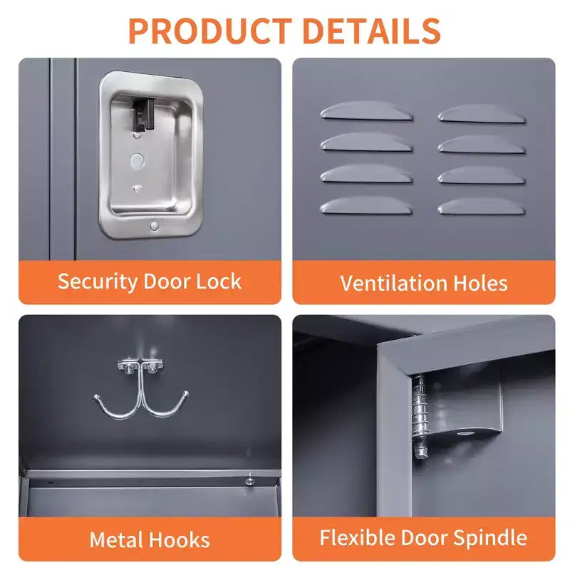 Casier métallique gris à 6 portes de 183 cm de haut avec serrure, cintres pour les employés, armoire de rangement