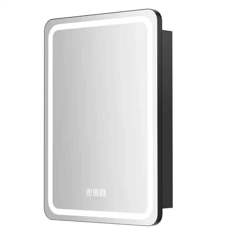 Armoire à pharmacie rectangulaire en fer 20" x 28" avec miroir, éclairage LED à intensité variable, anti-buée et prises – Entièrement assemblée