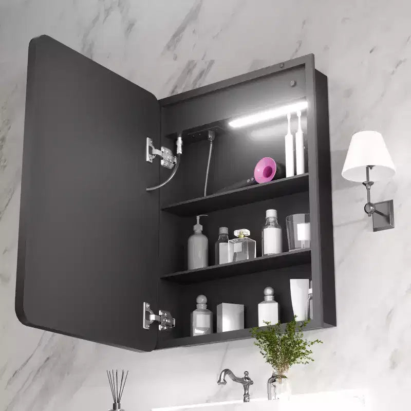 Armoire à pharmacie rectangulaire en fer 20" x 28" avec miroir, éclairage LED à intensité variable, anti-buée et prises – Entièrement assemblée