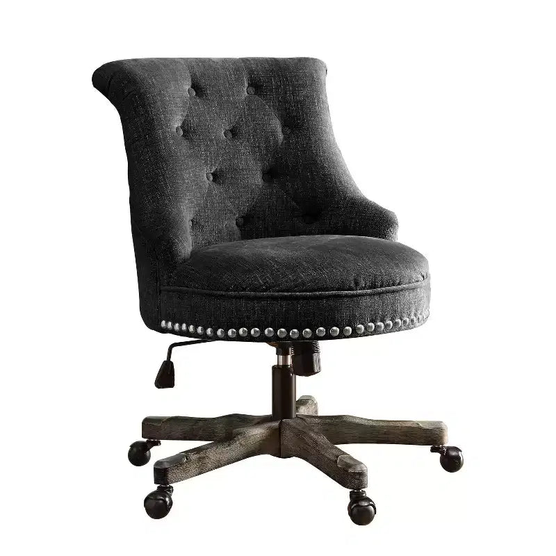 Chaise de bureau ergonomique avec piètement en noyer, réglable en hauteur et pivotante