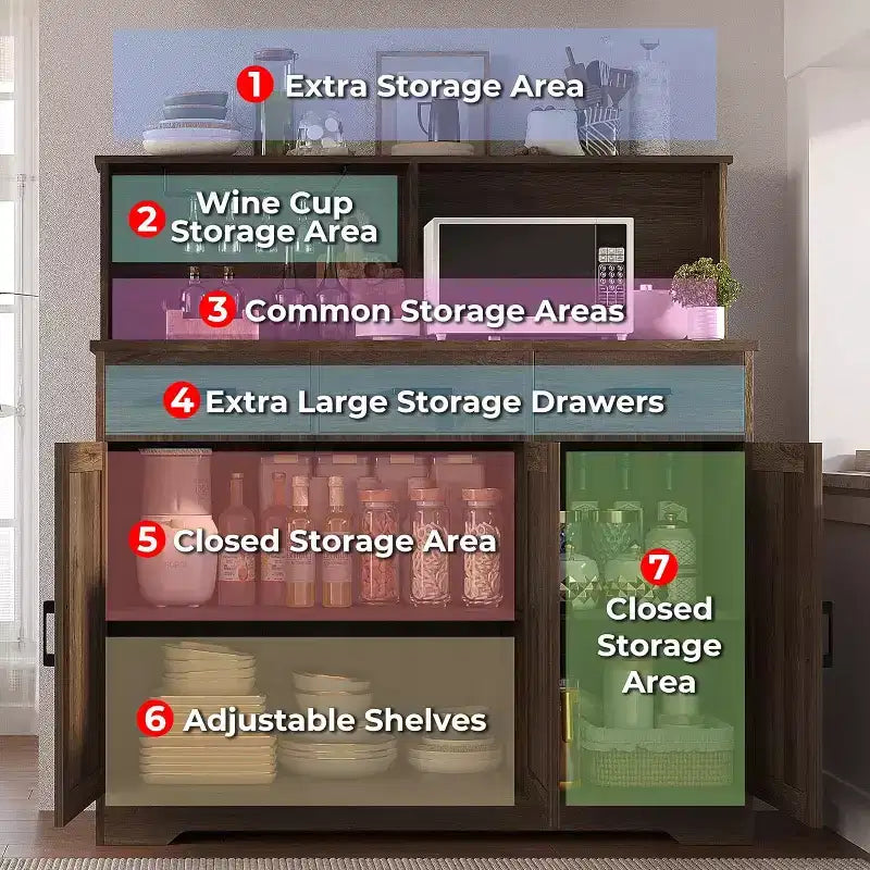 Meuble de rangement pour entrée de ferme, étagères réglables, 3 tiroirs, construction en bois robuste pour cuisine, salle à manger