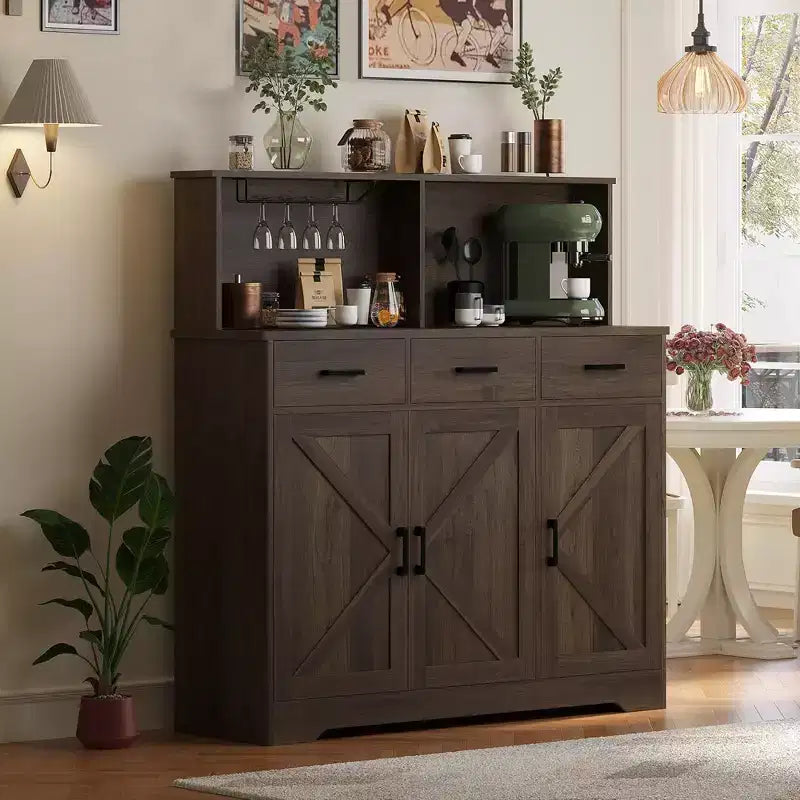 Meuble de rangement pour entrée de ferme, étagères réglables, 3 tiroirs, construction en bois robuste pour cuisine, salle à manger