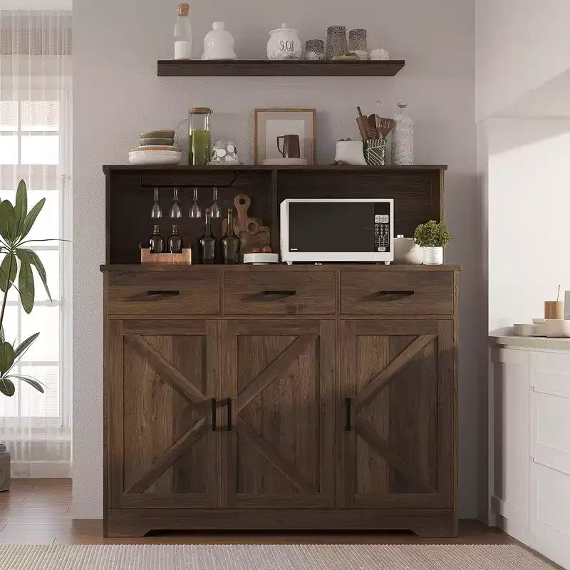 Meuble de rangement pour entrée de ferme, étagères réglables, 3 tiroirs, construction en bois robuste pour cuisine, salle à manger