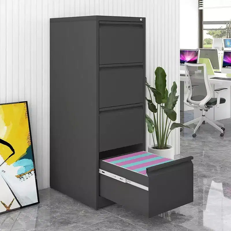 Classeur vertical 4 tiroirs avec serrure, Armoire de rangement métallique verrouillable
